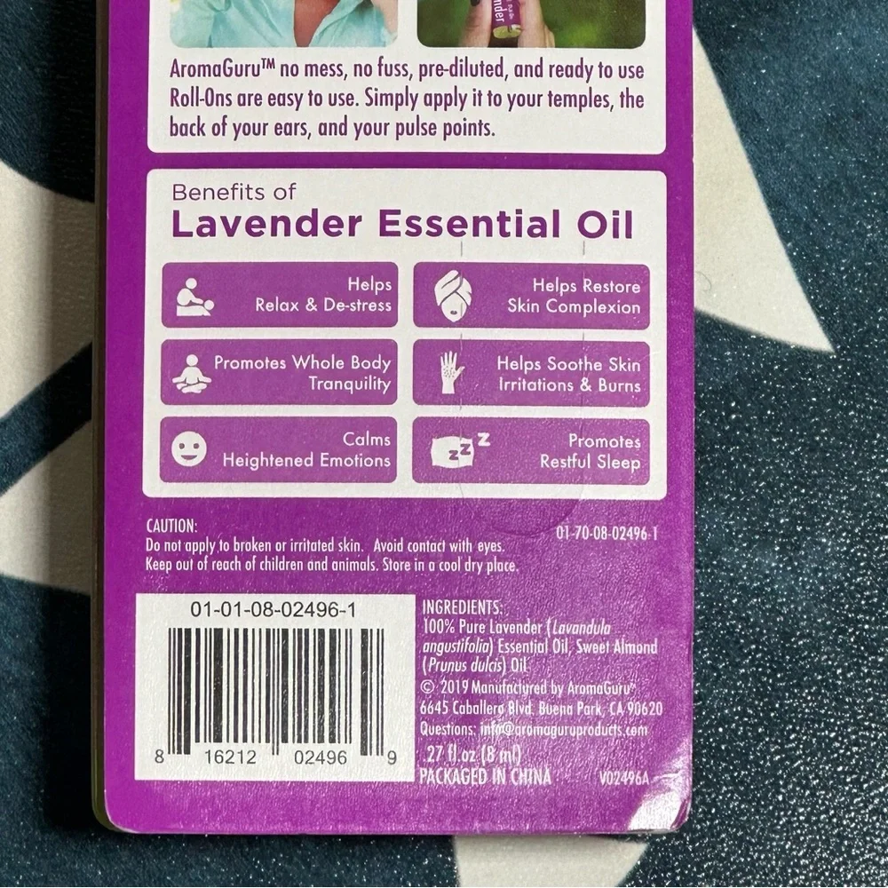NEW AROMA GURU 3 Roll on Tea Tree Oil Lavender Peppermint Essential Oil